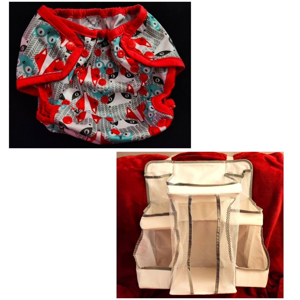 NWOT Rumparooz One Size Cloth Diaper Cover & EUC L.A. Baby Diaper Caddy Bundle